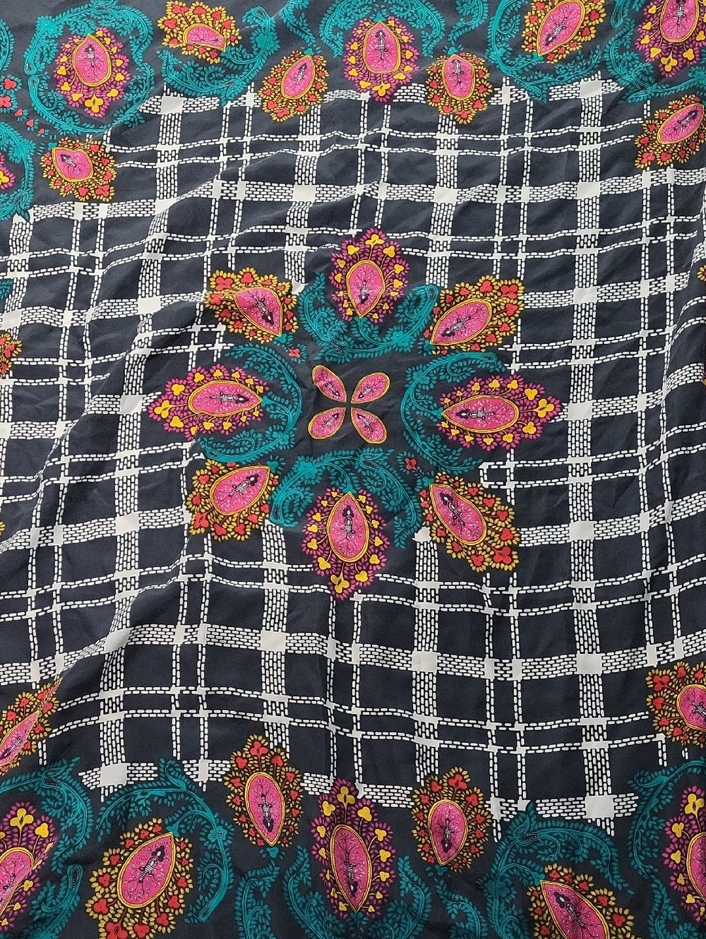 Vintage Diane Von Furstenberg Silk Scarf Plaid Paisley Print 42" Square
